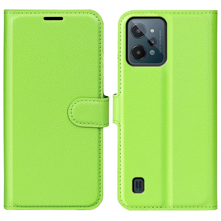 For Realme C31 4G Litchi Texture Stand Wallet Phone Cover PU Leather Case - Green