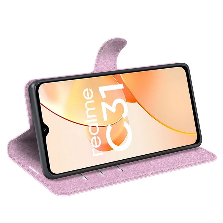 For Realme C31 4G Litchi Texture Stand Wallet Phone Cover PU Leather Case - Pink