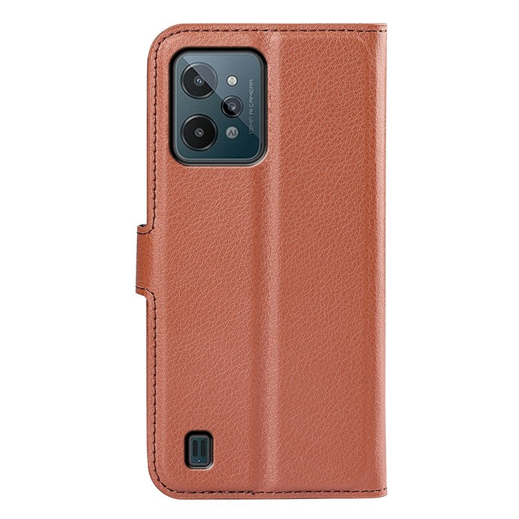 For Realme C31 4G Litchi Texture Stand Wallet Phone Cover PU Leather Case - Brown