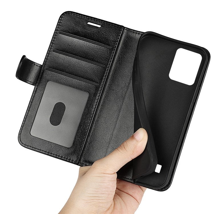 For Realme C31 4G Crazy Horse Texture Protective Cover PU Leather + TPU Wallet Stand Case - Black
