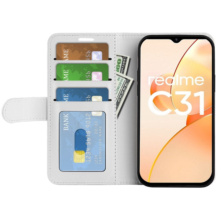For Realme C31 4G Crazy Horse Texture Protective Cover PU Leather + TPU Wallet Stand Case - White
