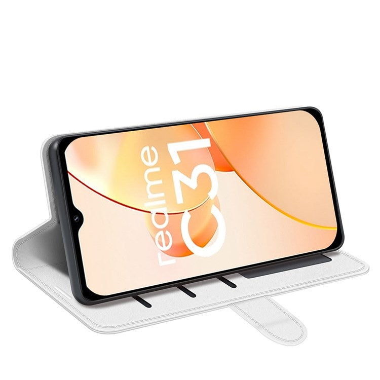 For Realme C31 4G Crazy Horse Texture Protective Cover PU Leather + TPU Wallet Stand Case - White