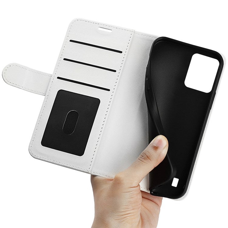 For Realme C31 4G Crazy Horse Texture Protective Cover PU Leather + TPU Wallet Stand Case - White