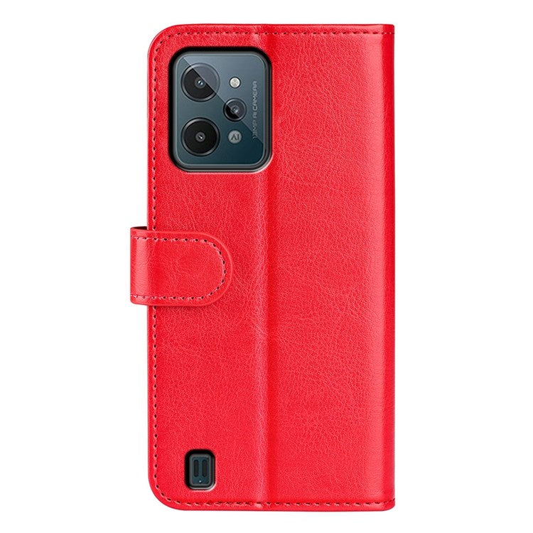 For Realme C31 4G Crazy Horse Texture Protective Cover PU Leather + TPU Wallet Stand Case - Red