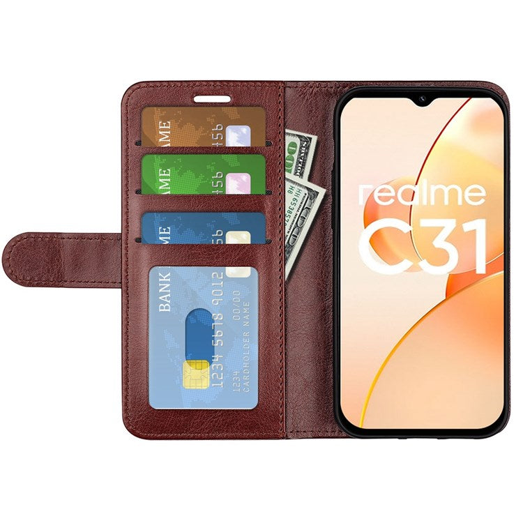 For Realme C31 4G Crazy Horse Texture Protective Cover PU Leather + TPU Wallet Stand Case - Brown