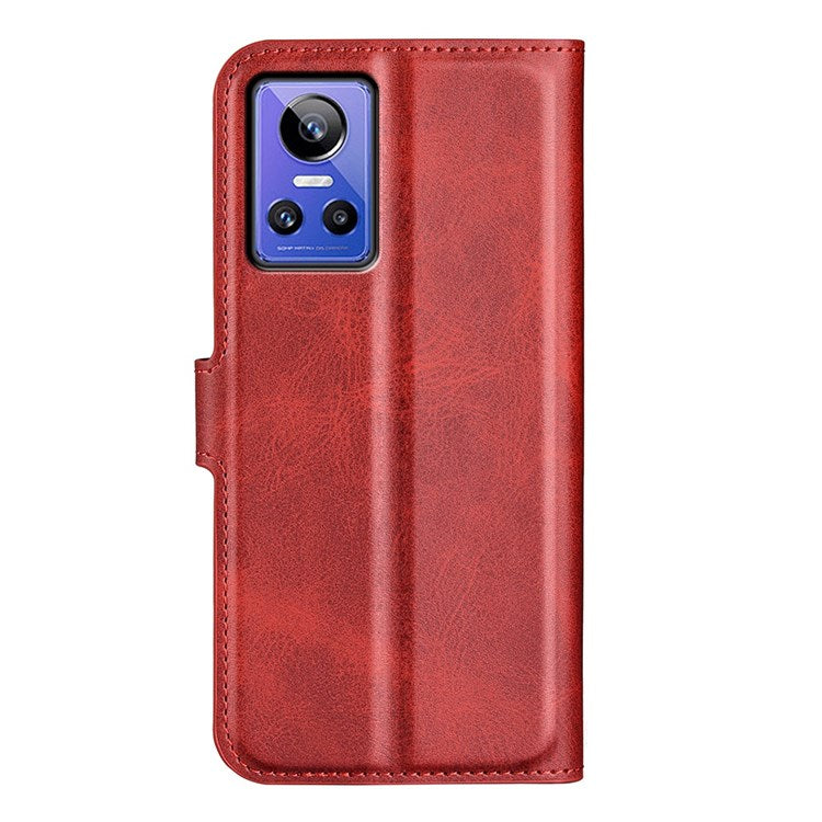 For Realme GT Neo3 Textured PU Leather Square Magnetic Clasp Cover Stand Wallet Phone Case - Red