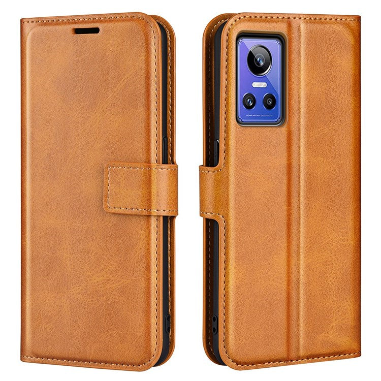 For Realme GT Neo3 Textured PU Leather Square Magnetic Clasp Cover Stand Wallet Phone Case - Yellow