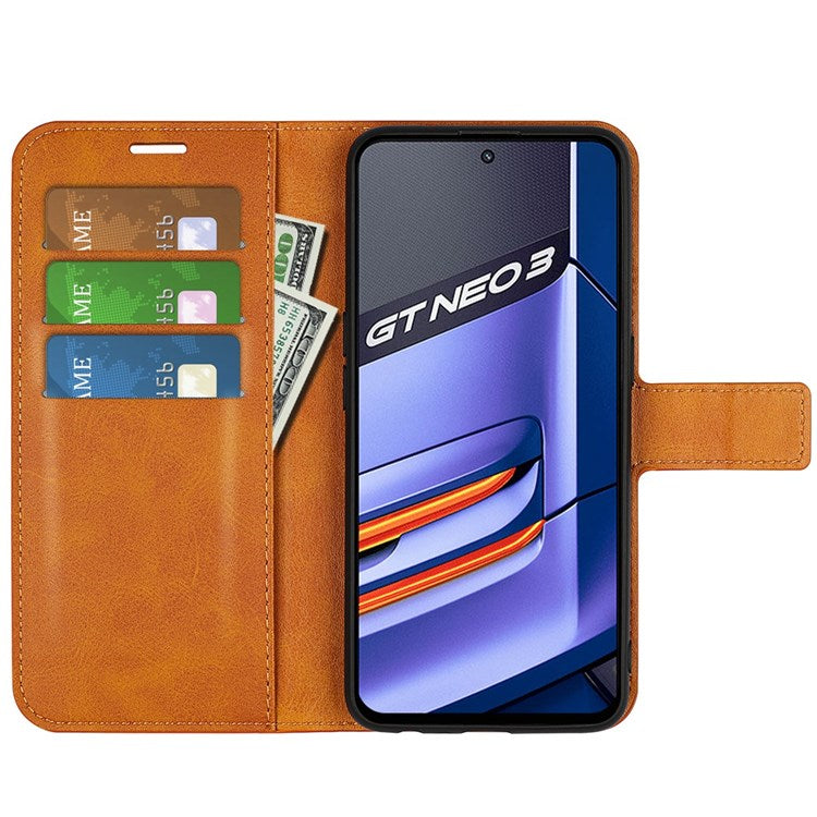 For Realme GT Neo3 Textured PU Leather Square Magnetic Clasp Cover Stand Wallet Phone Case - Yellow