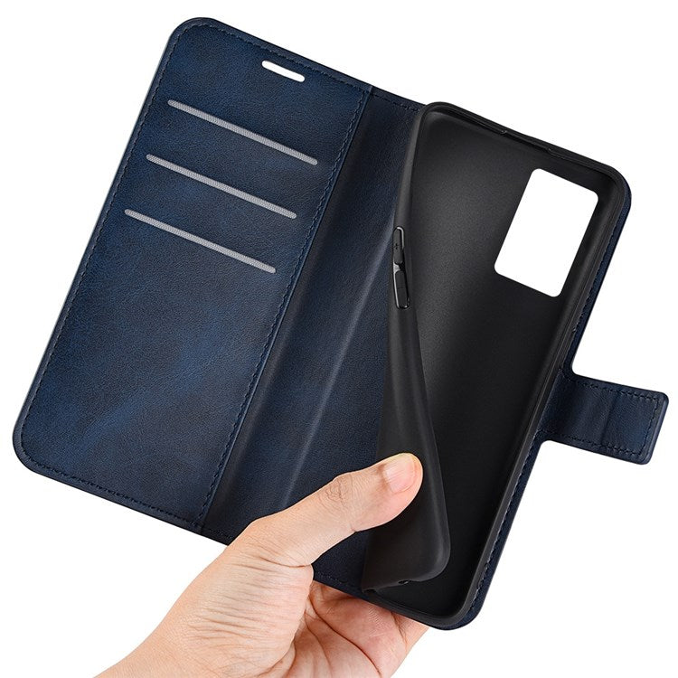 For Realme GT Neo3 Textured PU Leather Square Magnetic Clasp Cover Stand Wallet Phone Case - Blue