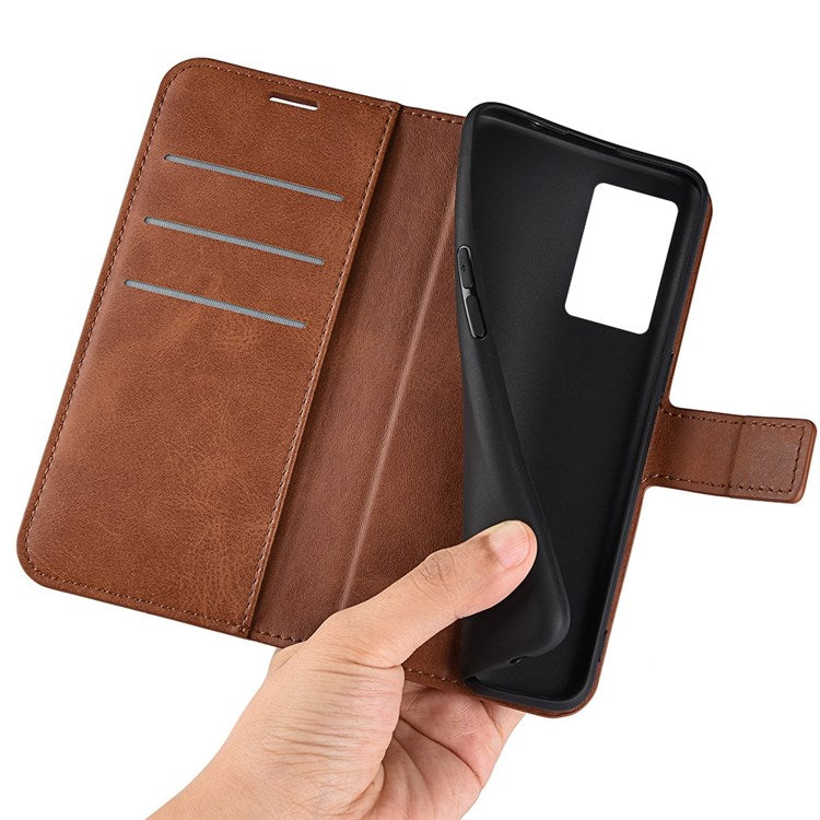 For Realme GT Neo3 Textured PU Leather Square Magnetic Clasp Cover Stand Wallet Phone Case - Light Brown