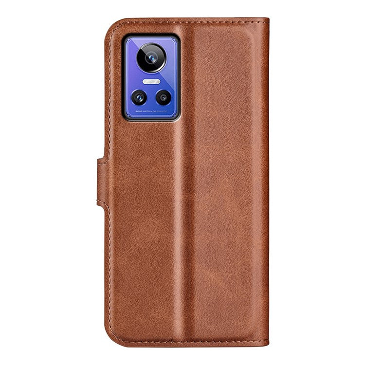 For Realme GT Neo3 Textured PU Leather Square Magnetic Clasp Cover Stand Wallet Phone Case - Light Brown