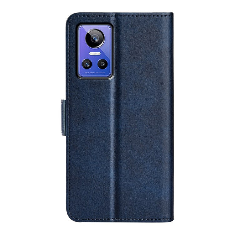 For Realme GT Neo3 Textured PU Leather Wallet Protective Cover Dual Magnetic Clasp Adjustable Stand Phone Case - Blue