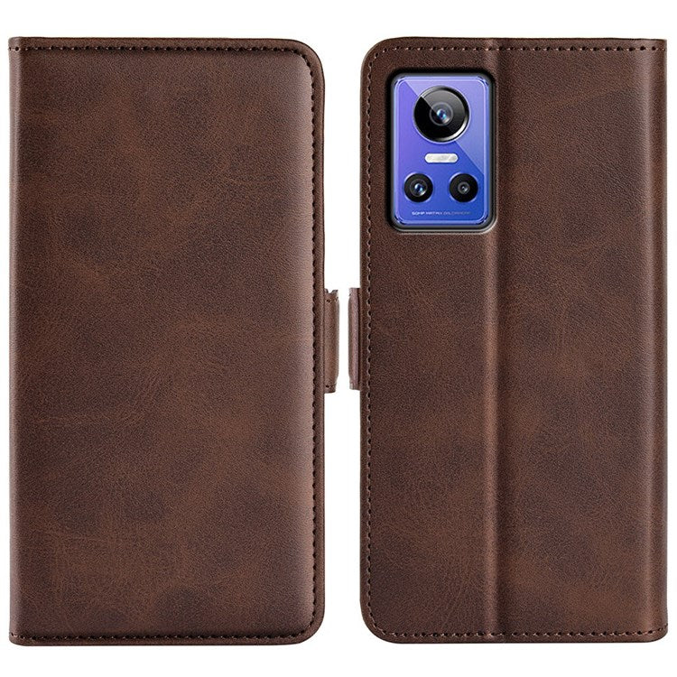 For Realme GT Neo3 Textured PU Leather Wallet Protective Cover Dual Magnetic Clasp Adjustable Stand Phone Case - Brown