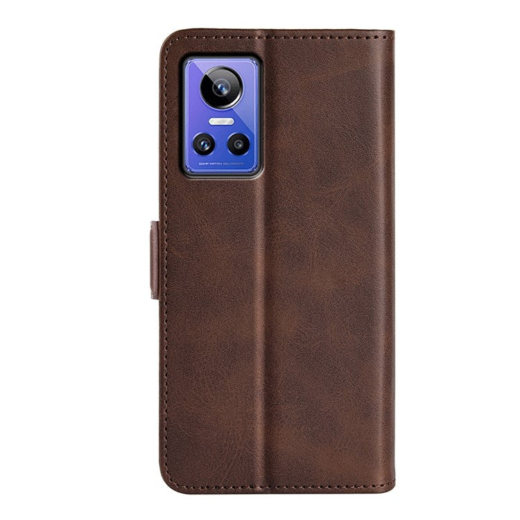 For Realme GT Neo3 Textured PU Leather Wallet Protective Cover Dual Magnetic Clasp Adjustable Stand Phone Case - Brown
