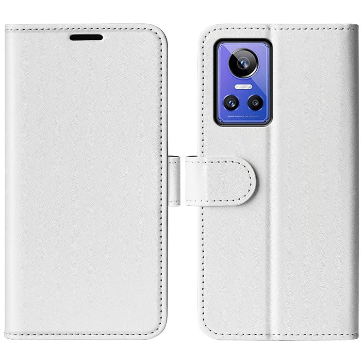 For Realme GT Neo3 Shockproof Crazy Horse Texture Case PU Leather Wallet Stand Protective Phone Cover - White