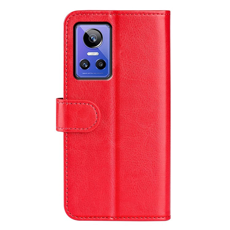 For Realme GT Neo3 Shockproof Crazy Horse Texture Case PU Leather Wallet Stand Protective Phone Cover - Red