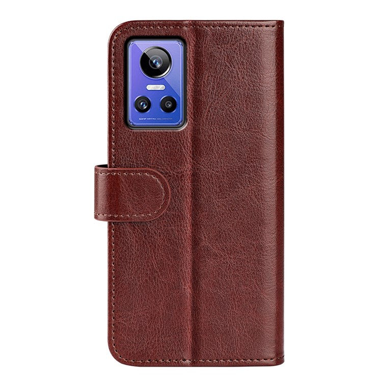 For Realme GT Neo3 Shockproof Crazy Horse Texture Case PU Leather Wallet Stand Protective Phone Cover - Brown