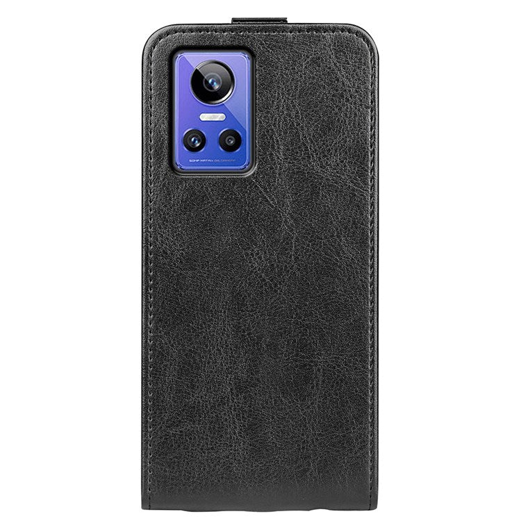 For Realme GT Neo3 Crazy Horse Texture PU Leather Cover Vertical Flip Card Holder Phone Case - Black