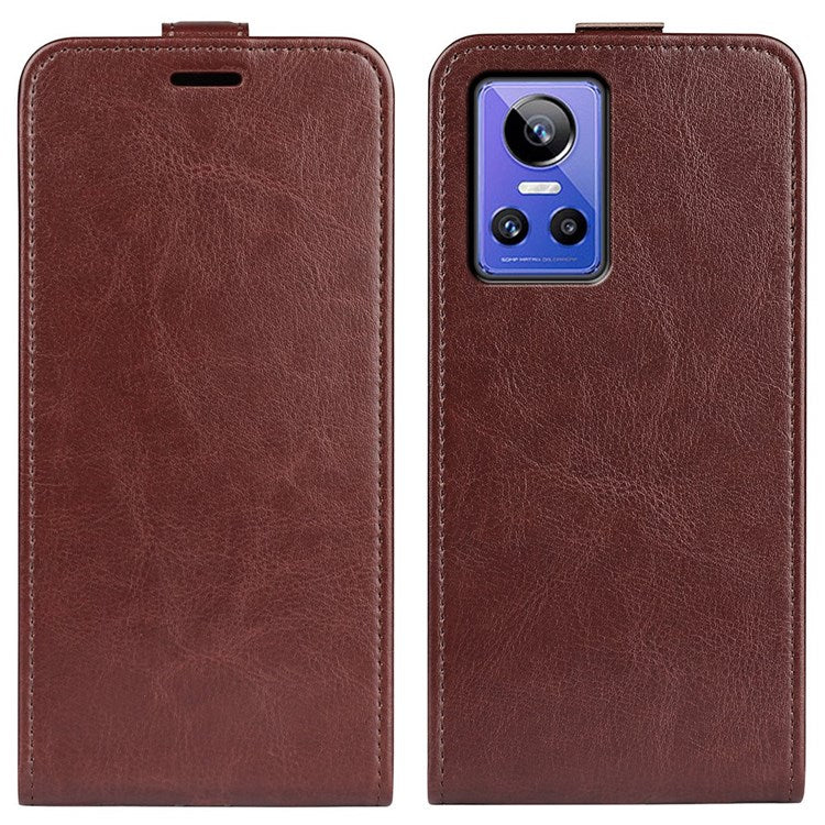 For Realme GT Neo3 Crazy Horse Texture PU Leather Cover Vertical Flip Card Holder Phone Case - Brown