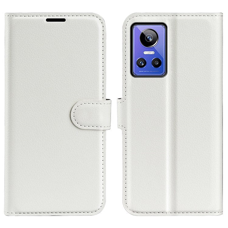 For Realme GT Neo3 Litchi Texture Shockproof Phone Case TPU + PU Leather Stand Wallet Cover - White