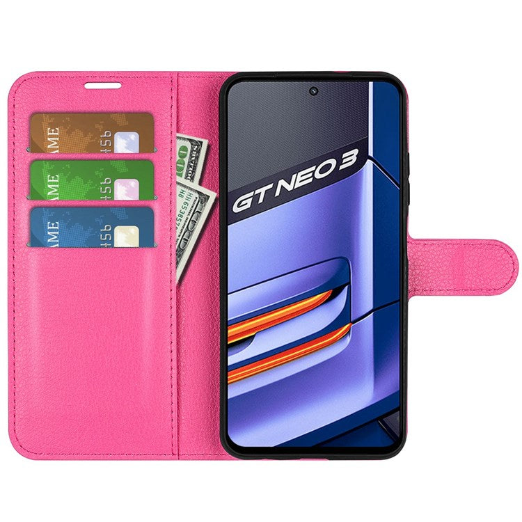 For Realme GT Neo3 Litchi Texture Shockproof Phone Case TPU + PU Leather Stand Wallet Cover - Rose