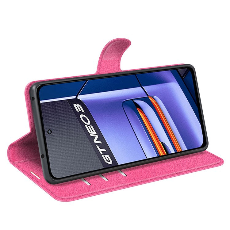 For Realme GT Neo3 Litchi Texture Shockproof Phone Case TPU + PU Leather Stand Wallet Cover - Rose