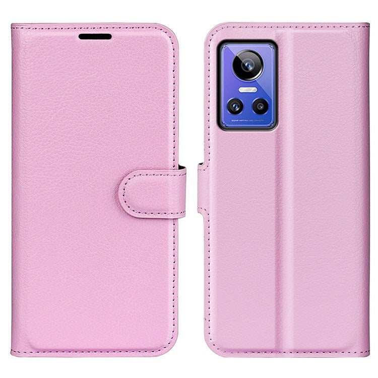 For Realme GT Neo3 Litchi Texture Shockproof Phone Case TPU + PU Leather Stand Wallet Cover - Pink
