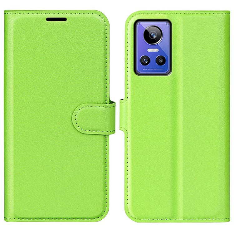 For Realme GT Neo3 Litchi Texture Shockproof Phone Case TPU + PU Leather Stand Wallet Cover - Green