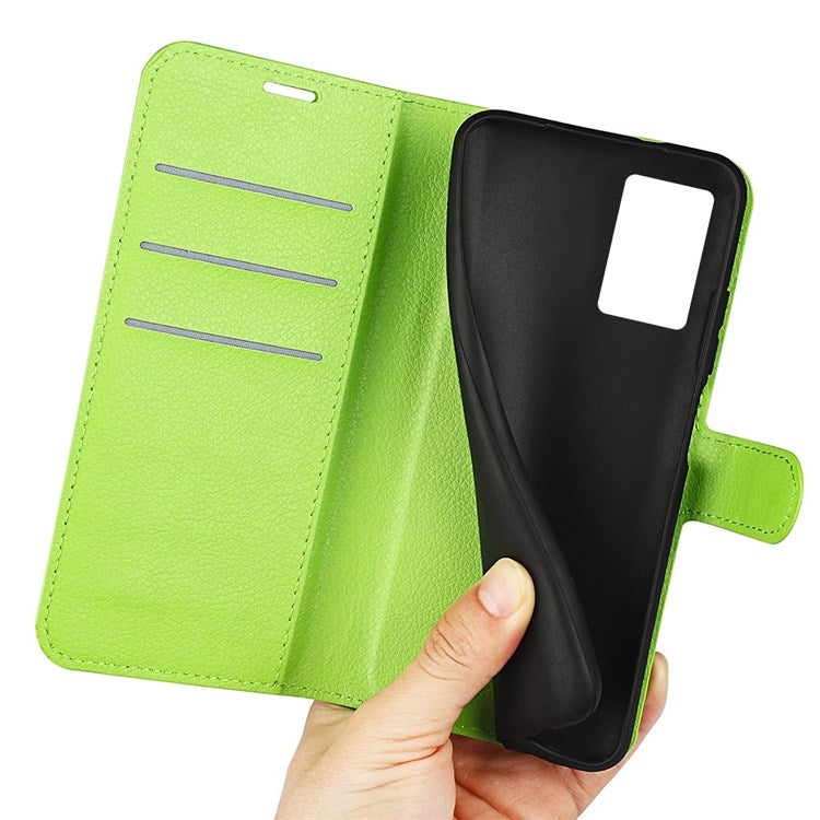 For Realme GT Neo3 Litchi Texture Shockproof Phone Case TPU + PU Leather Stand Wallet Cover - Green