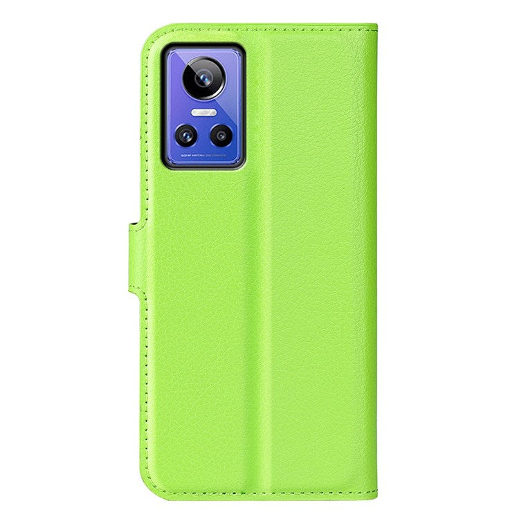 For Realme GT Neo3 Litchi Texture Shockproof Phone Case TPU + PU Leather Stand Wallet Cover - Green