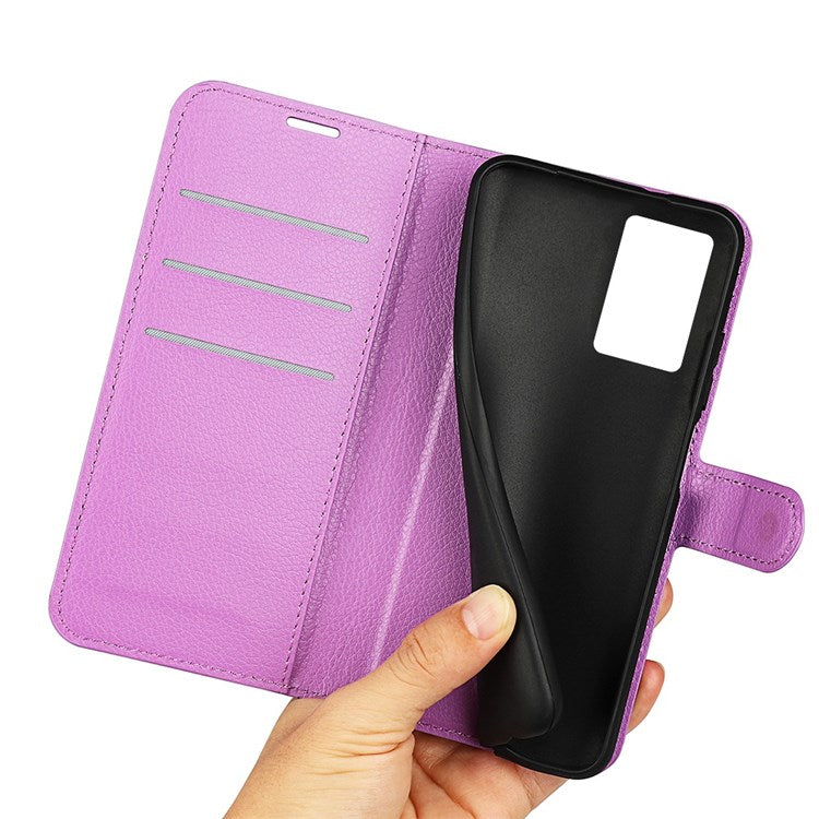 For Realme GT Neo3 Litchi Texture Shockproof Phone Case TPU + PU Leather Stand Wallet Cover - Purple