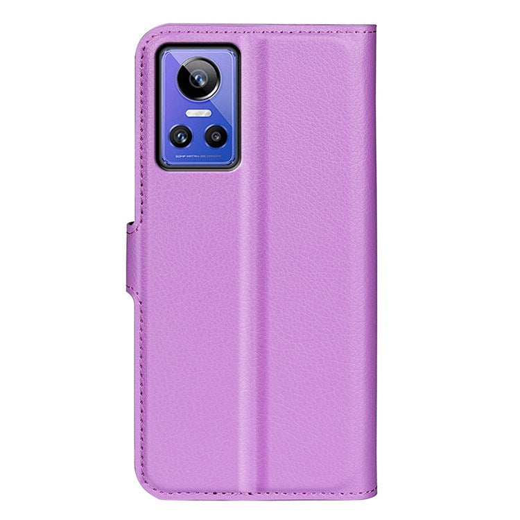 For Realme GT Neo3 Litchi Texture Shockproof Phone Case TPU + PU Leather Stand Wallet Cover - Purple