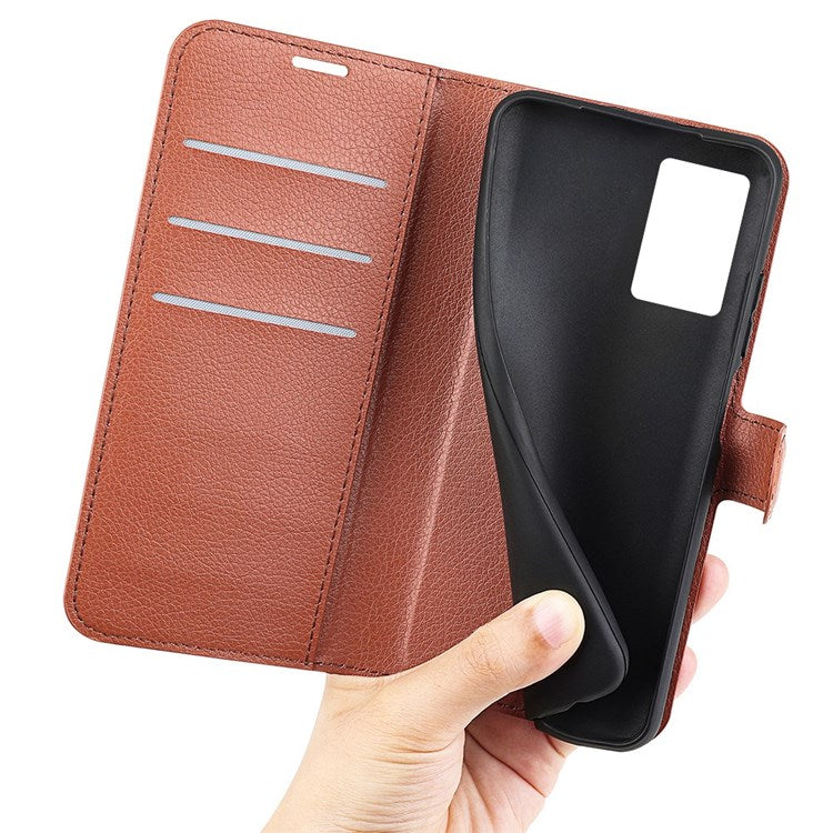 For Realme GT Neo3 Litchi Texture Shockproof Phone Case TPU + PU Leather Stand Wallet Cover - Brown