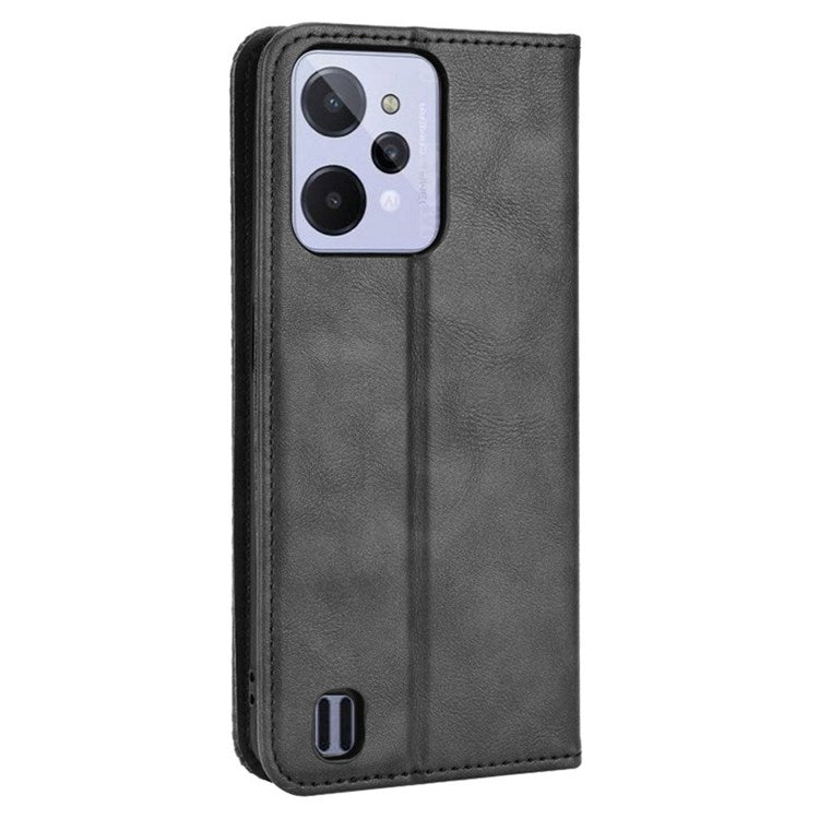 For Realme C31 Mosaic Imprinted Retro Texture PU Leather Phone Case Magnet Auto Closure Wallet Stand Cover - Black