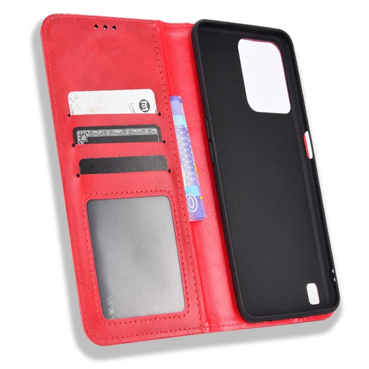 For Realme C31 Mosaic Imprinted Retro Texture PU Leather Phone Case Magnet Auto Closure Wallet Stand Cover - Red