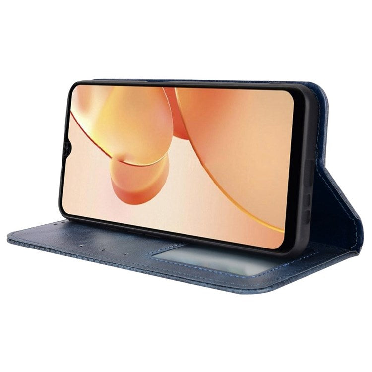 For Realme C31 Mosaic Imprinted Retro Texture PU Leather Phone Case Magnet Auto Closure Wallet Stand Cover - Blue