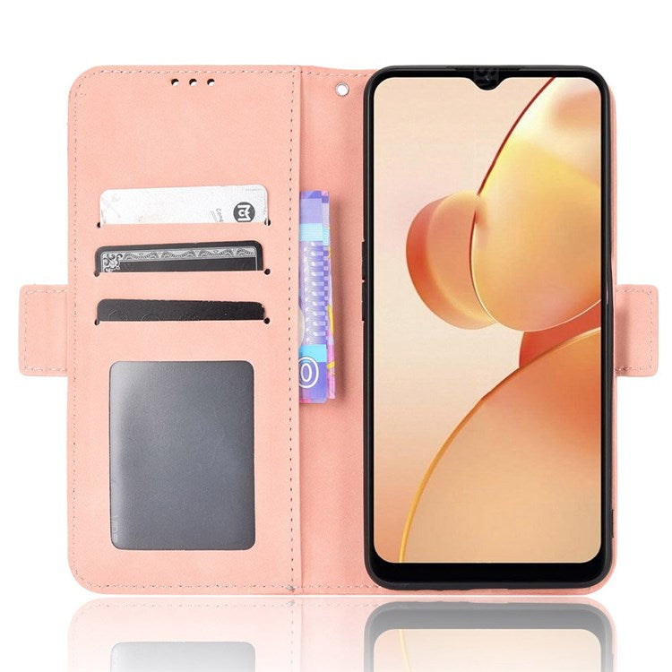 For Realme C31 Multiple Card Slots PU Leather Stand Case Shockproof Folio Flip Wallet Protective Cover - Pink