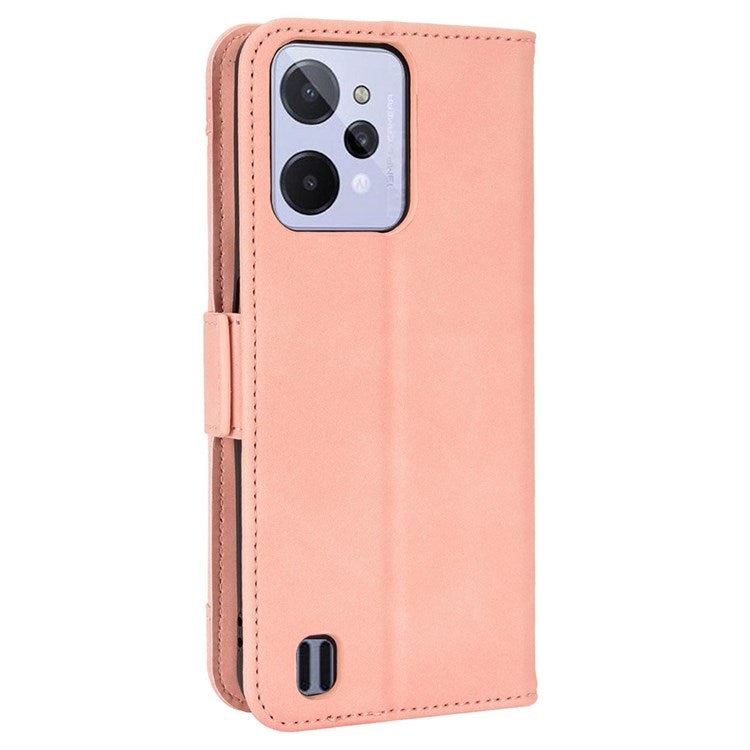 For Realme C31 Multiple Card Slots PU Leather Stand Case Shockproof Folio Flip Wallet Protective Cover - Pink