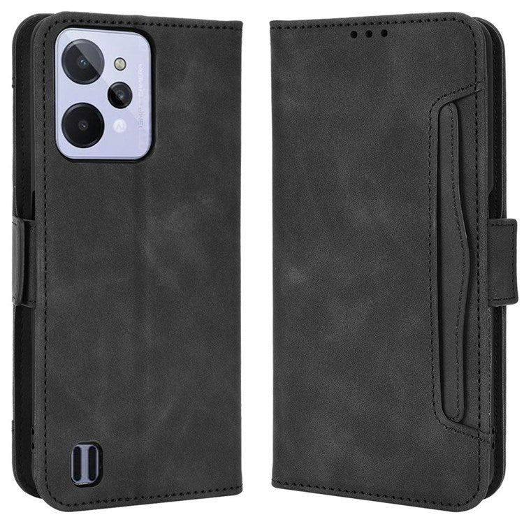 For Realme C31 Multiple Card Slots PU Leather Stand Case Shockproof Folio Flip Wallet Protective Cover - Black