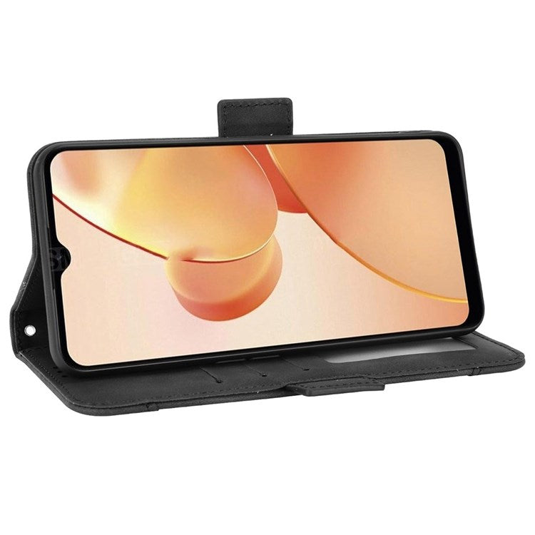 For Realme C31 Multiple Card Slots PU Leather Stand Case Shockproof Folio Flip Wallet Protective Cover - Black