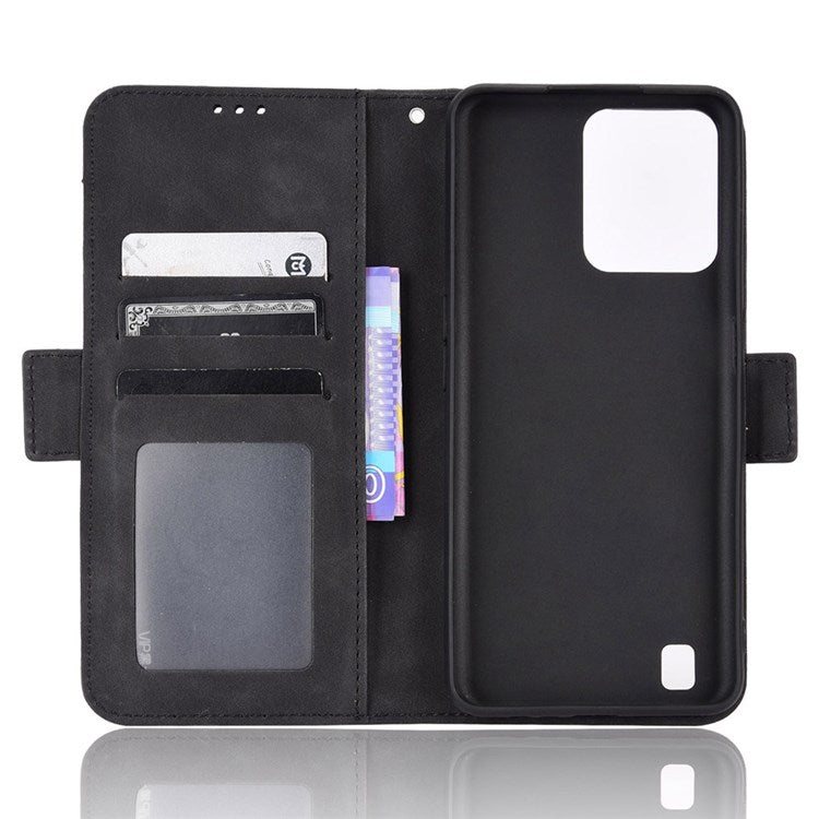 For Realme C31 Multiple Card Slots PU Leather Stand Case Shockproof Folio Flip Wallet Protective Cover - Black
