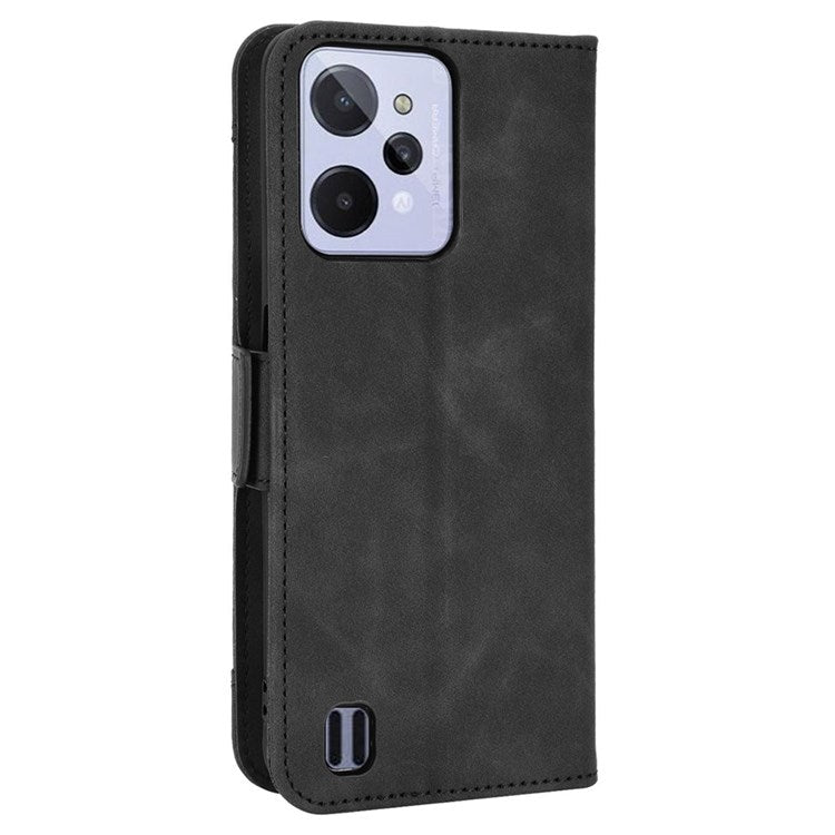 For Realme C31 Multiple Card Slots PU Leather Stand Case Shockproof Folio Flip Wallet Protective Cover - Black