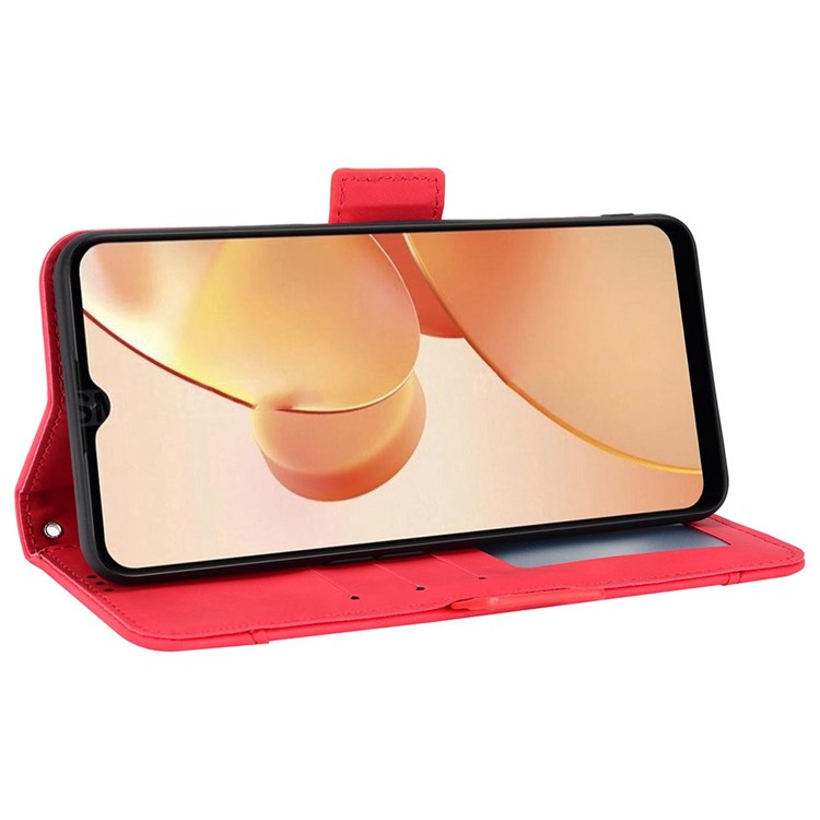 For Realme C31 Multiple Card Slots PU Leather Stand Case Shockproof Folio Flip Wallet Protective Cover - Red