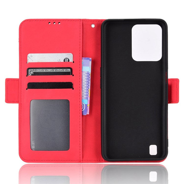 For Realme C31 Multiple Card Slots PU Leather Stand Case Shockproof Folio Flip Wallet Protective Cover - Red