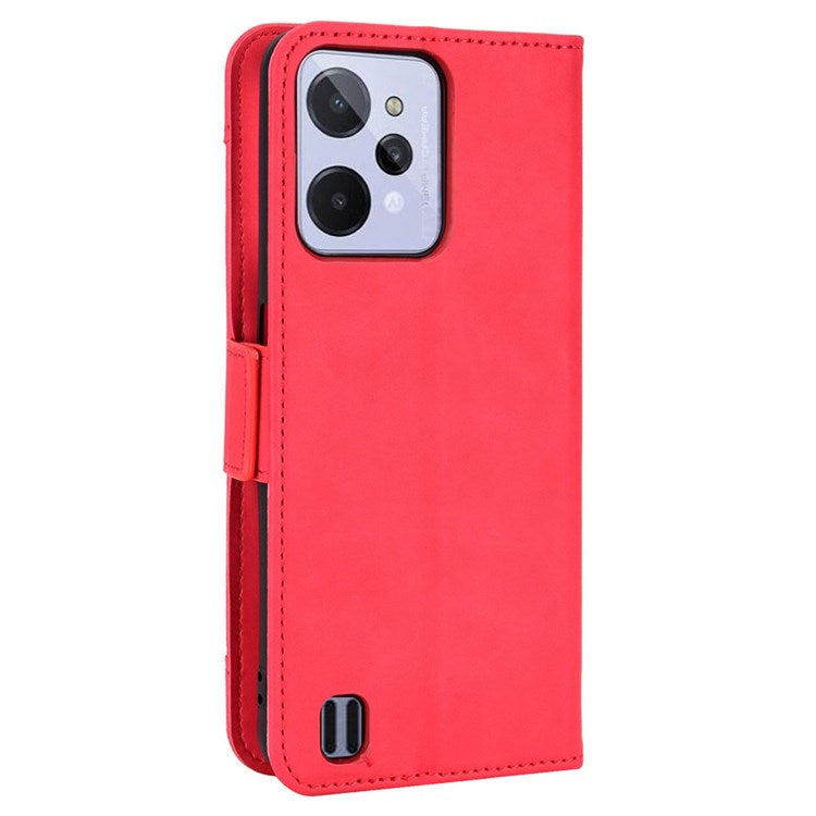 For Realme C31 Multiple Card Slots PU Leather Stand Case Shockproof Folio Flip Wallet Protective Cover - Red