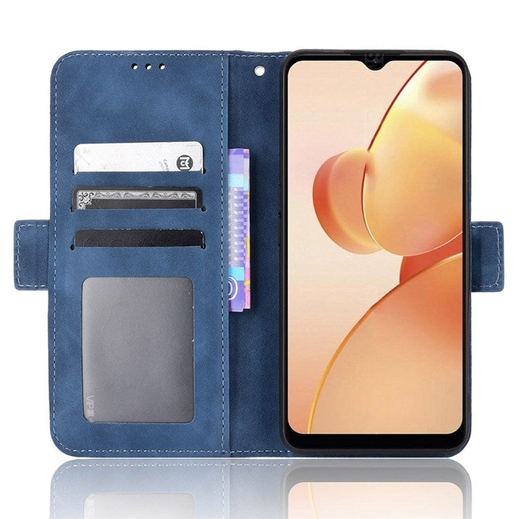 For Realme C31 Multiple Card Slots PU Leather Stand Case Shockproof Folio Flip Wallet Protective Cover - Blue