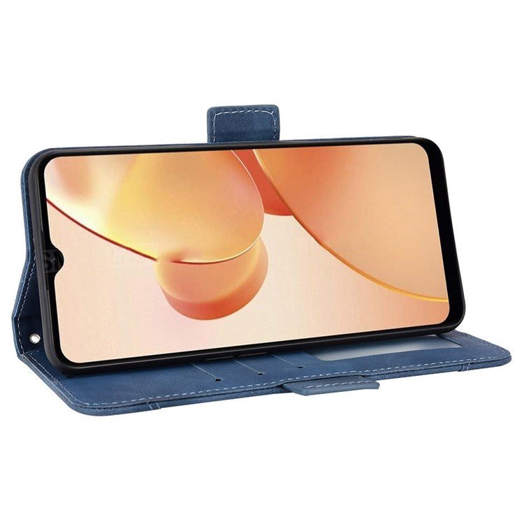 For Realme C31 Multiple Card Slots PU Leather Stand Case Shockproof Folio Flip Wallet Protective Cover - Blue