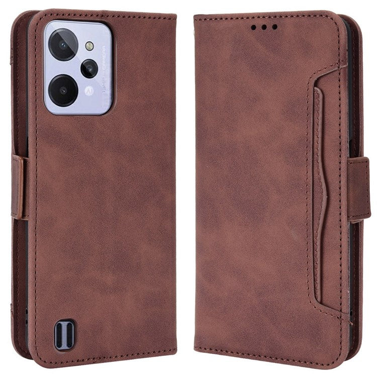 For Realme C31 Multiple Card Slots PU Leather Stand Case Shockproof Folio Flip Wallet Protective Cover - Brown