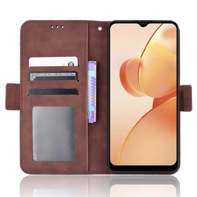 For Realme C31 Multiple Card Slots PU Leather Stand Case Shockproof Folio Flip Wallet Protective Cover - Brown