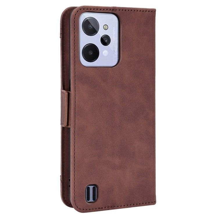 For Realme C31 Multiple Card Slots PU Leather Stand Case Shockproof Folio Flip Wallet Protective Cover - Brown